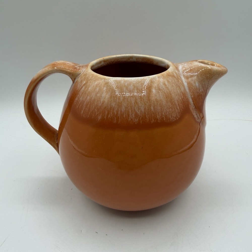 Vintage Hull Drip Glaze Tangerine‎ Orange Teapot Pitcher Oven Proof USA - NO LID